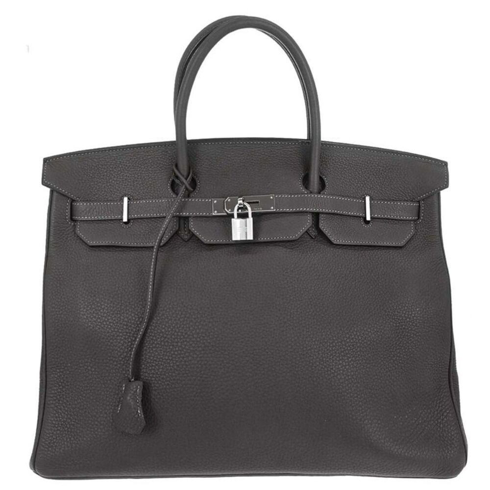 Hermes Birkin Handbag Grey Clemence With Palladium Hardware Gray Leather Handbag